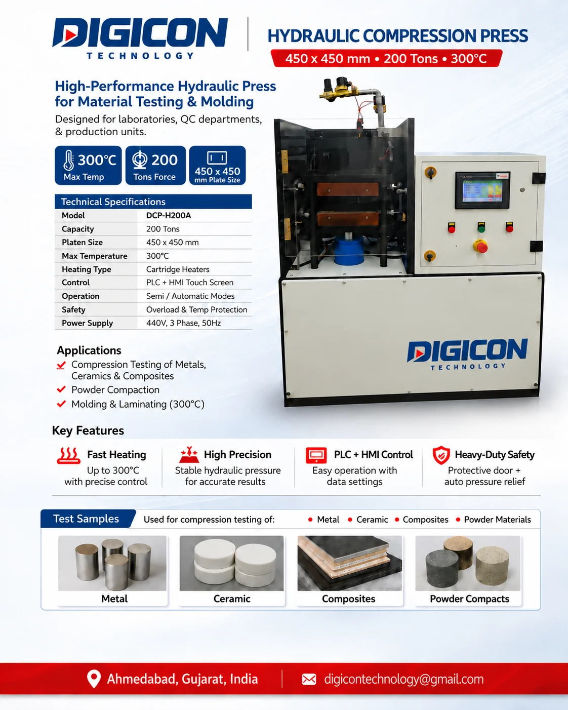 Hydraulic compression press approved Digicon branded brochure